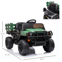 Aosom 12V Kids Ride-on Car Electric Truck Pickup Toy with Parent Remote Control and Trailer, MP3/USB Input for Music, Green(m-3)
