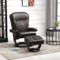 HOMCOM Swivel Recliner Chair Thick Padded with Storage Ottoman, Wrapped Wood Base & Faux Leather for Living Room, Bedroom, Office, Dark Brown(m-9)