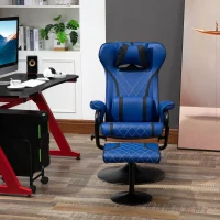 Vinsetto High Back Video Gaming Recliner with Ottoman, Racing Style PC Computer Office Chair, Swivel with Headrest & Lumbar Support, Adjustable Height, Blue/Black(m-8)