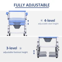 HOMCOM Accessibility Commode Wheelchair, Rolling Shower Wheelchair with 4 Castor Wheels, Rectangle Detachable Bucket, & Waterproof Design, 17" Seat Width, Blue(m-6)