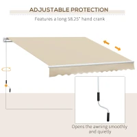 Outsunny 12' x 8' Retractable Awning Patio Awnings Sun Shade Shelter with Manual Crank Handle, 280g/m² UV & Water-Resistant Fabric and Aluminum Frame for Deck, Balcony, Yard, Cream White(m-5)