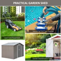 Outsunny 9' x 6' Outdoor Backyard Metal Garden Utility Storage Shed Garage Steel Tool Kit House with Sliding Door - Gray/White(m-7)