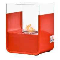 HOMCOM Ethanol Fireplace, 7.75" Tabletop 0.10 Gal, Stainless Steel, Burns up to 2 Hours, Red(m-1)