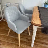 HOMCOM Velvet Dining Chairs Set of 2, Fabric Upholstered Leisure Accent Chairs with Solid Rubber Legs for Kitchen, Living Room, Bedroom, Grey(m-6)