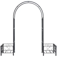 Outsunny 6.7' Steel Garden Arch Arbor with Scrollwork Hearts, Planter Boxes for Climbing Vines, Ceremony, Weddings, Party, Backyard, Lawn, Gray(m-9)