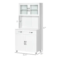 HOMCOM 67" Buffet with Hutch, Modern Kitchen Pantry, Freestanding Storage Cabinet with Framed Glass Doors, Shelves and Drawers, White(m-3)