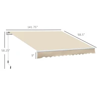 Outsunny 12' x 8' Retractable Awning Patio Awnings Sun Shade Shelter with Manual Crank Handle, 280g/m² UV & Water-Resistant Fabric and Aluminum Frame for Deck, Balcony, Yard, Cream White(m-3)