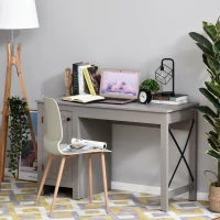 HOMCOM Home Office Writing Desk with Lower Storage Cabinet and X Bar Metal Frame, Grey(m-11)