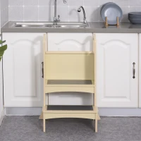 Qaba Toddler Tower Kitchen Helper for Children with 2 Non-Slip Steps and Support Handles - Natural(m-8)