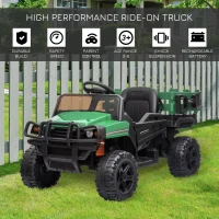 Aosom 12V Kids Ride-on Car Electric Truck Pickup Toy with Parent Remote Control and Trailer, MP3/USB Input for Music, Green(m-4)