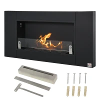 HOMCOM Ethanol Fireplace, 43.25" Wall-Mounted 0.73 Gal Stainless Steel Max 323 Sq. Ft., Burns up to 4 Hours, Black(m-9)