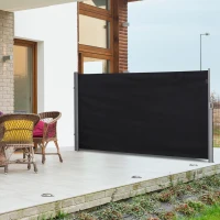 Outsunny 118" x 63" Side Awning, Retractable Privacy Screen & Driveway Guard, Instant Outside Screen, Wall, or Fence, Side Shade and Wind Block for Indoor Outdoor, Garden, Black(m-9)