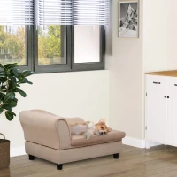 PawHut Pet Sofa Dog Couch Chaise Lounge Pet Bed with Storage Function Small Sized Dog Various Cat Sponge Cushioned Bed Lounge, Beige(m-1)