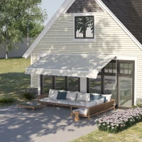 Outsunny 10' x 8' Patio Motorized/Manual Retractable Awning Outdoor Sun Shade Shelter Deck Remote Control Canopy, Beige(m-8)