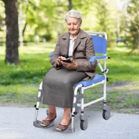 HOMCOM Accessibility Commode Wheelchair, Rolling Shower Wheelchair with 4 Castor Wheels, Rectangle Detachable Bucket, & Waterproof Design, 17" Seat Width, Blue(m-8)
