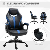Vinsetto Racing Style Gaming Chair Ergonomic High Back Computer Office Chair PU Leather with 360° Swivel Rocking Adjustable Height Padded Armrest Blue(m-6)