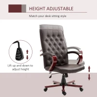 Vinsetto High Back Faux Leather Office Chair with Button Tufted Design, Executive Computer Desk Chair with Solid Wood Feet and Arms, Brown(m-4)