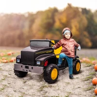 Aosom 2-Seater Kids Tractor, 12V 7Ah Electric Ride-on Car Farm Truck with Parental Control, Detachable Bucket, 2 Speeds, Music, Lights, Suspension Wheels, for 37-72 Months, Black(m-1)