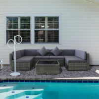 Outsunny 7 Piece Modern Rattan Wicker Garden Outdoor Furniture Modular Sectional Patio Set - Grey(m-9)