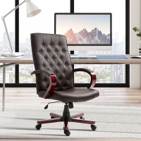 Vinsetto High Back Faux Leather Office Chair with Button Tufted Design, Executive Computer Desk Chair with Solid Wood Feet and Arms, Brown(m-11)