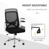 Vinsetto Ergonomic Mesh Office Chair Rocking Swivel Computer Task Desk Chair with Folding Backrest, Lumbar Support, Flip-up Arms and Adjustable Height, Black(m-4)