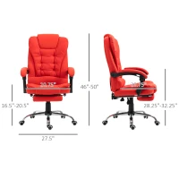 HomCom Reclining Office Chair With Footrest PU Leather Executive Home Office Chair - Red(m-3)