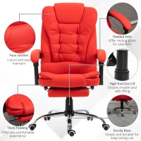 HomCom Reclining Office Chair With Footrest PU Leather Executive Home Office Chair - Red(m-7)