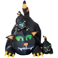 Outsunny 6.5ft Inflatable Halloween Three Black Cats with Fangs and Claws, Blow-Up Outdoor LED Display for Lawn, Garden, Party(m-2)
