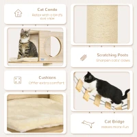 PawHut Wall Mounted Cat Tree with Scratching Post Condo Bridge Cushion Cat Climbing Shelves Furniture, Yellow(m-5)