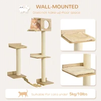 PawHut Wall Mounted Cat Tree with Scratching Post Condo Bridge Cushion Cat Climbing Shelves Furniture, Yellow(m-4)