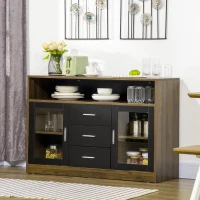 HOMCOM Buffet Cabinet, Glass Door Accent Sideboard with 3 Storage Drawers, Interior Adjustable Shelves, Console Table, Black and Natural(m-1)