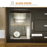 HOMCOM Buffet Cabinet, Glass Door Accent Sideboard with 3 Storage Drawers, Interior Adjustable Shelves, Console Table, Black and Natural(m-5)