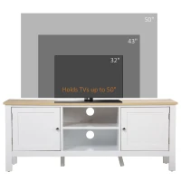 HOMCOM Modern TV Stand with Storage for TVs up to 50", TV Table with 2 Cabinets and Open Shelves, Entertainment Unit for Bedroom, Living Room, White(m-7)