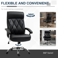 Vinsetto High Back Office Chair Computer Task Seat Adjustable Ergonomic Executive Chair Diamond-Stitched PU Leather Swivel with Padded Armrests, Black(m-7)