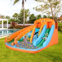Outsunny Giraffe Style Kids Inflatable Water Slide 4 in 1 Bounce House Slide Pool Gun Climbing Wall with 750W Air Blower for Summer Playland(m-10)