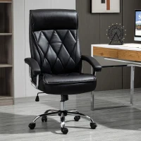 Vinsetto High Back Office Chair Computer Task Seat Adjustable Ergonomic Executive Chair Diamond-Stitched PU Leather Swivel with Padded Armrests, Black(m-1)