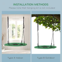 HOMCOM 40" Kids Saucer Tree Swing Round Outdoor Swing with Straps Attaches to Trees or Existing Swing Kids Fabric Sets Backyard Playground, Green(m-6)