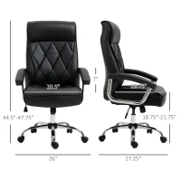 Vinsetto High Back Office Chair Computer Task Seat Adjustable Ergonomic Executive Chair Diamond-Stitched PU Leather Swivel with Padded Armrests, Black(m-3)