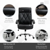 Vinsetto High Back Office Chair Computer Task Seat Adjustable Ergonomic Executive Chair Diamond-Stitched PU Leather Swivel with Padded Armrests, Black(m-6)
