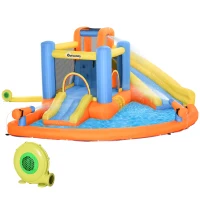 Outsunny 5-in-1 Kids Inflatable Bounce House Jumping Castle with Water Pool, Slide, Climbing Walls & 2 Water Guns(m-11)