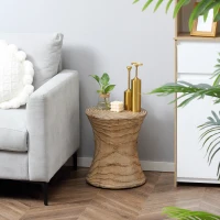 HOMCOM Concrete Finish Side Table, Lightweight Accent Table, 17" Patio Tree Stump End Table with 4 Adjustable Feet for Indoor, Outdoor, Natural(m-1)