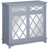 HOMCOM Floor Cabinet with Mirror Doors and 2 Drawers, Sideboard, Bathroom Storage Cabinet with Shelf for Living Room, Entryway, Grey(m-2)