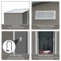 Outsunny 9'x6.3'Garden Storage Outdoor Shed w/ Floor Foundation Outdoor Yard Metal Tool Storage House Grey White(m-6)