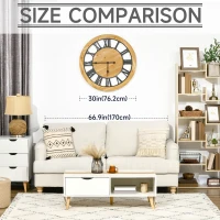 HOMCOM 30 Inch Large Wall Clocks for Home Decor, Silent Non Ticking Decorative Roman Numerals Oversized Clocks Battery Operated for Living Room Bedroom Kitchen, Black and Natural Wood Colour(m-5)