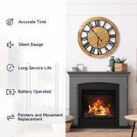 HOMCOM 30 Inch Large Wall Clocks for Home Decor, Silent Non Ticking Decorative Roman Numerals Oversized Clocks Battery Operated for Living Room Bedroom Kitchen, Black and Natural Wood Colour(m-6)