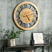 HOMCOM 30 Inch Large Wall Clocks for Home Decor, Silent Non Ticking Decorative Roman Numerals Oversized Clocks Battery Operated for Living Room Bedroom Kitchen, Black and Natural Wood Colour(m-1)