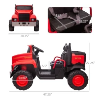 Aosom Ride-on Tractor 2-Seater Battery-Powered Car for Kids with Large High-Traction Wheels, 12V Truck Ride-on Toy with Rear Storage, Outdoor Toy, Red(m-3)