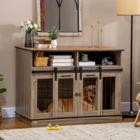 PawHut Modern Dog Crate End Table, Dual Room with Removable Panel, Stylish Pet Furniture(m-1)