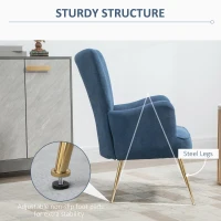 HOMCOM Velvet Accent Chairs, Modern Living Room Chair, Tall Back Leisures Chair with Steel Legs for Bedroom, Dinning Room, Waiting Room, Blue(m-6)
