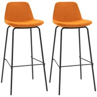HOMCOM 29.5" Bar Stools Set of 2, Upholstered Extra Tall Barstools, Armless Bar Chairs with Back, Steel Legs, Orange(m-1)